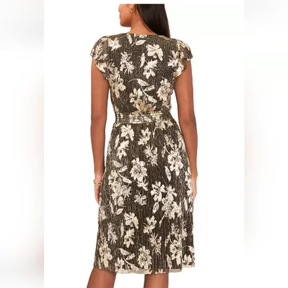 COPY - Vince Camuto Metallic Floral Print Flutter Sleeve Dress SZ LARGE REG PRI… - Picture 4 of 5